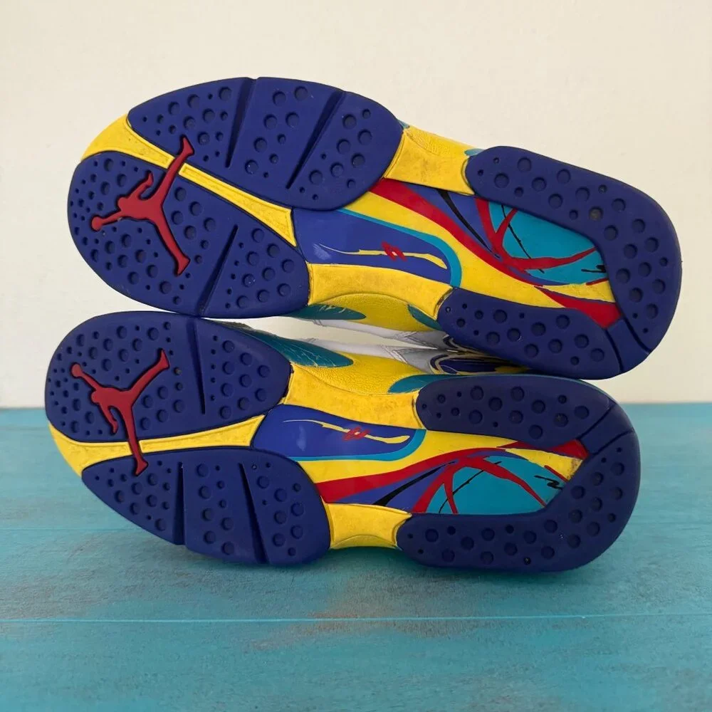 Air Jordan 8 Retro Aqua Basketball Shoes White Purple Teal Yellow Sz 7.5 - Picture 8 of 8